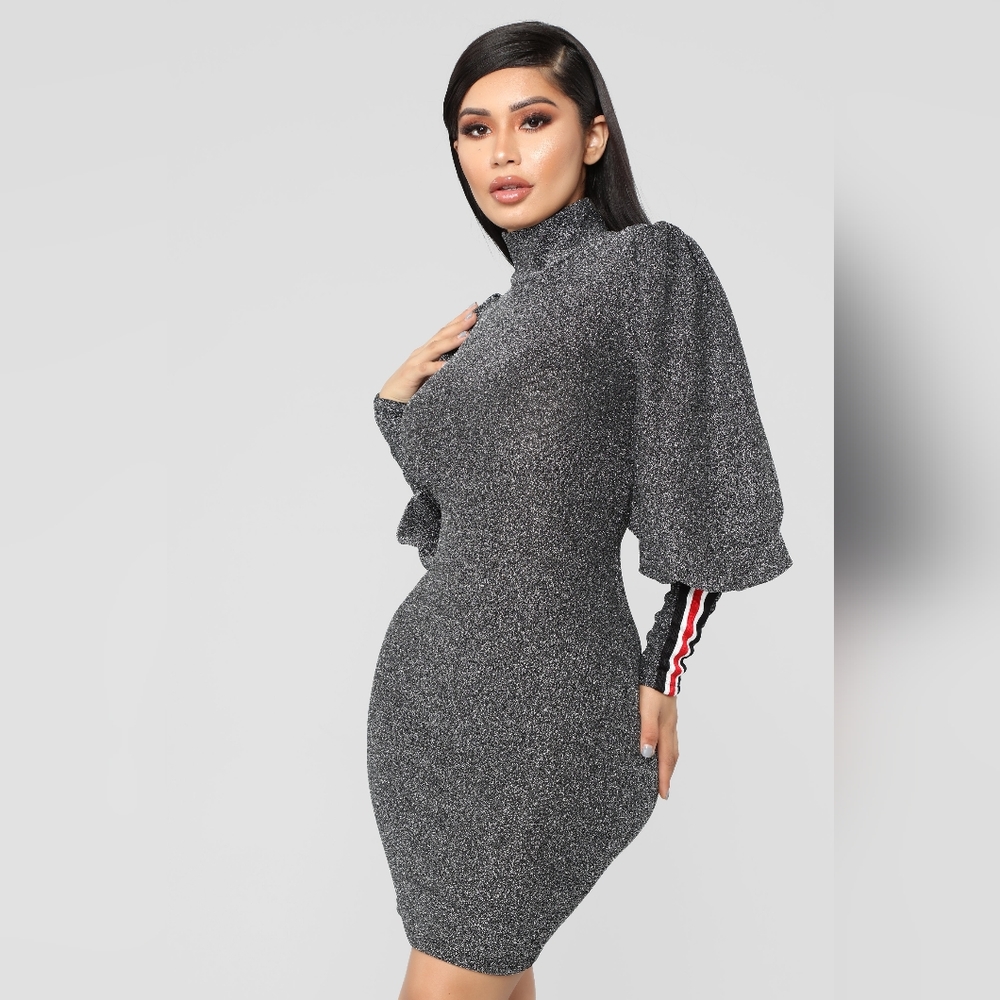 NWT Fashion Nova Sporty Spice Lurex Silver Dress Size Large